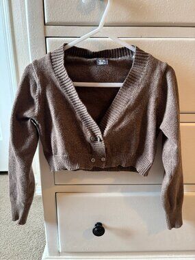 Zara Kids cropped sweater, chocolate brown, size 5-6